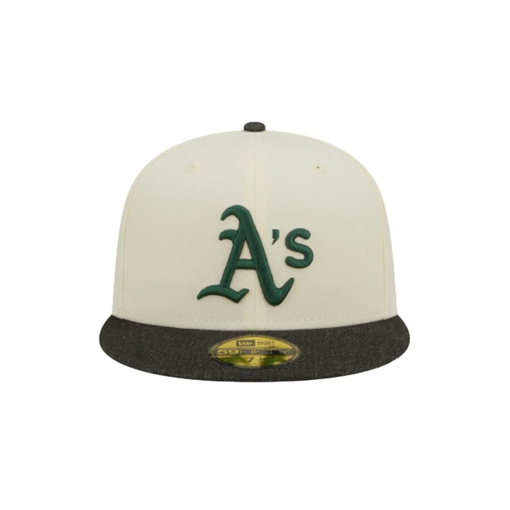 New Era Oakland Athletics Black Denim 59FIFTY Fitted Hat Chrome White - Picture 2 of 7